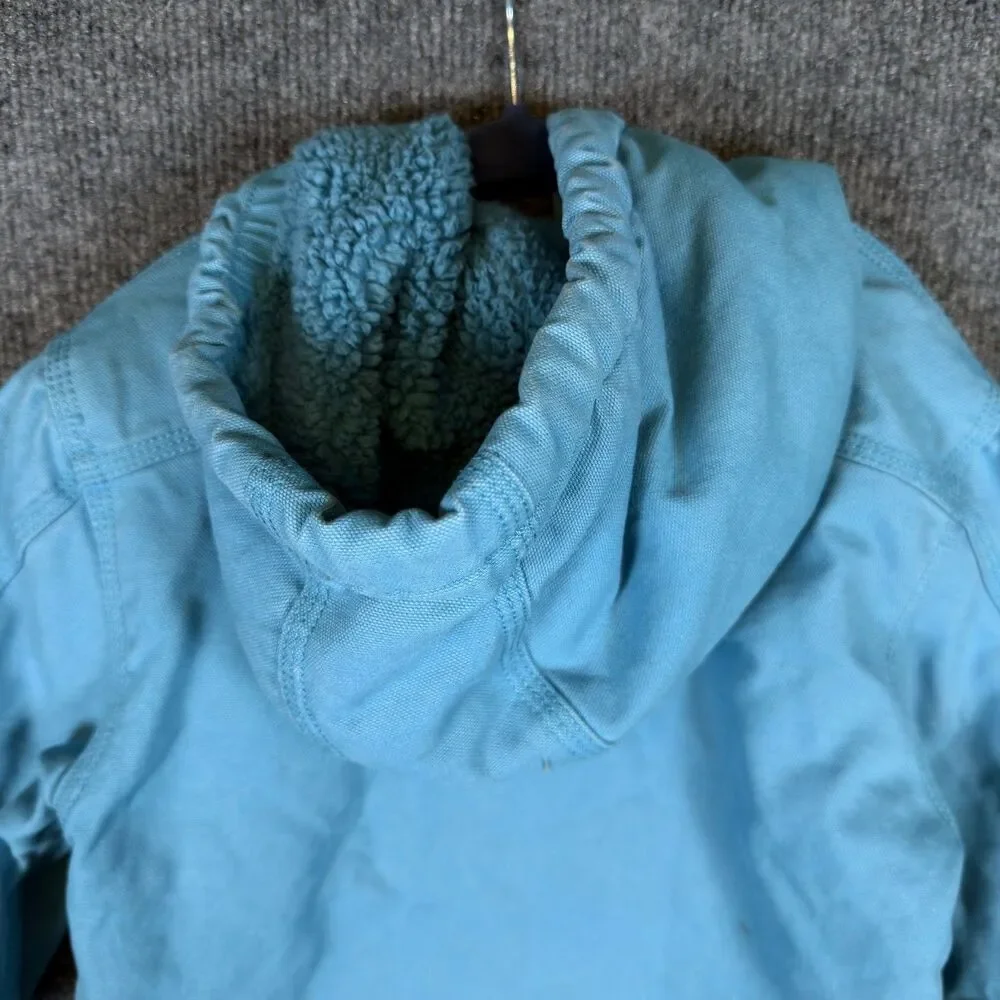 Carhartt Kids Full Zip Hooded Jacket Size XXS 4-5 Aqua Blue Sherpa Lined Teal